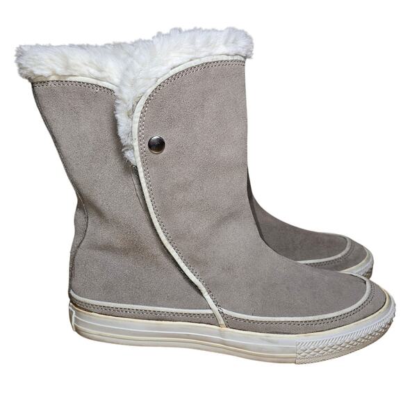 Converse All Stars Beverly Tan High Top Sneaker Boots Faux Fur US Womens 9.5 - Picture 1 of 8